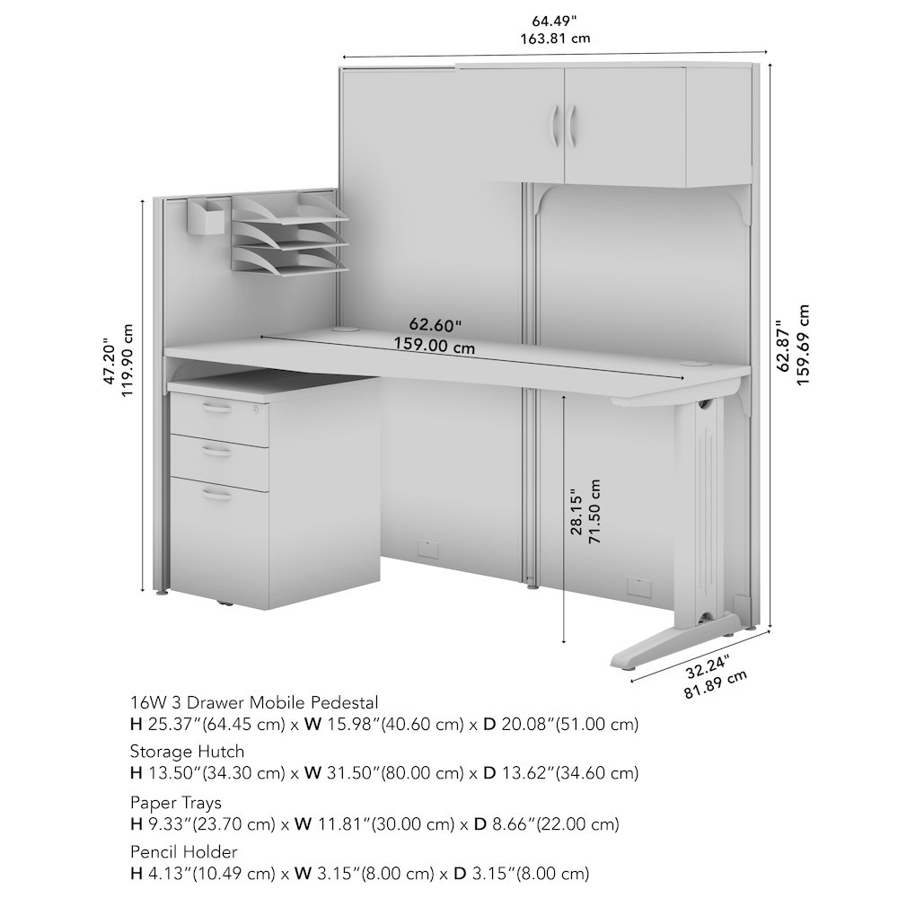 65W Straight Cubicle Desk with Storage, Drawers, and Organizers. Picture 9