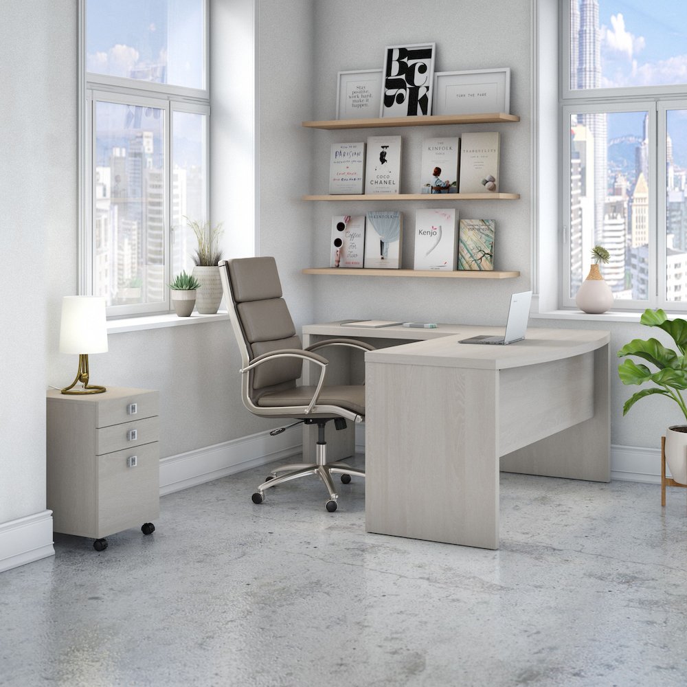 Echo L Shaped Bow Front Desk with Mobile File Cabinet. Picture 2