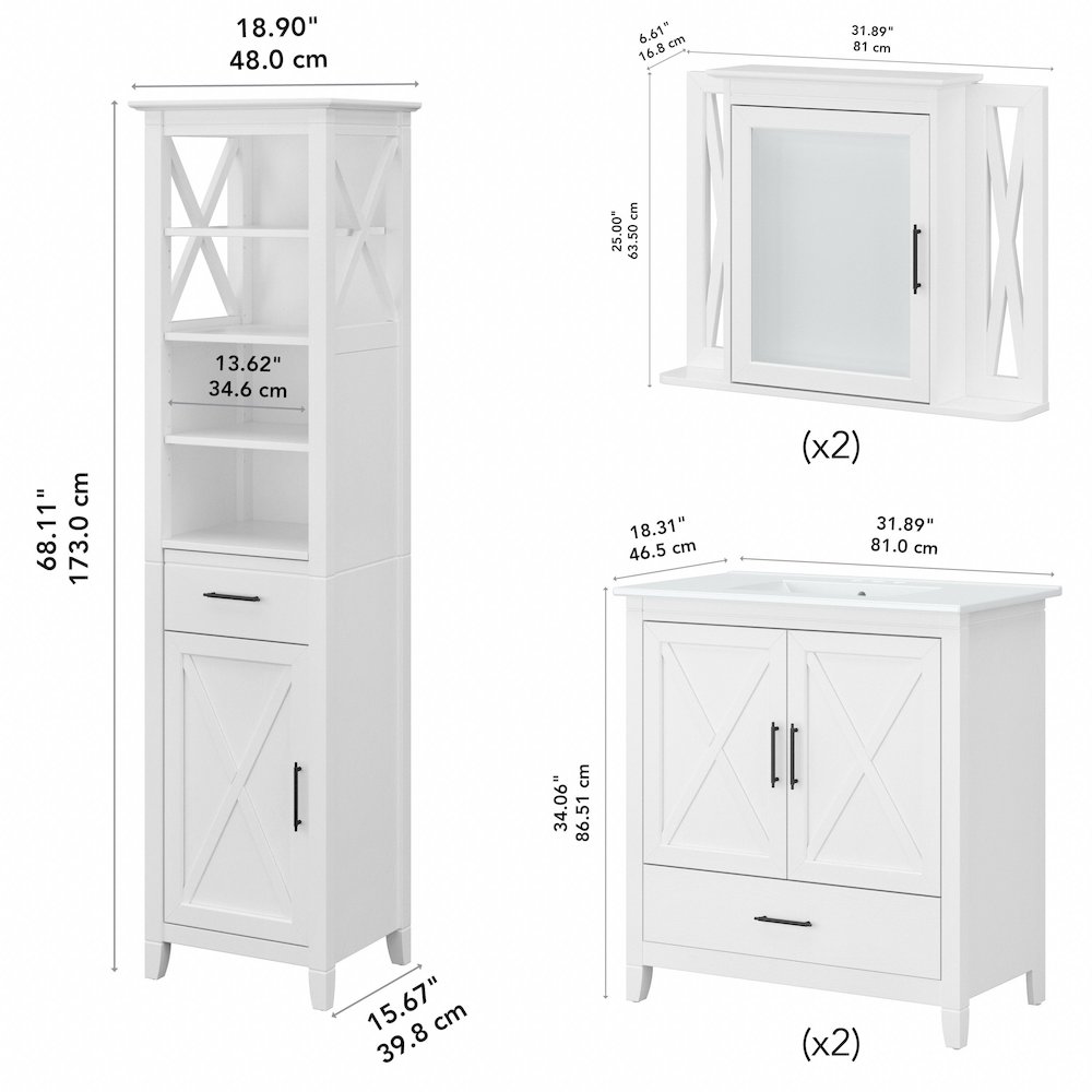 Key West 64W Double Vanity Set with Sinks, Medicine Cabinets and Linen Tower. Picture 10