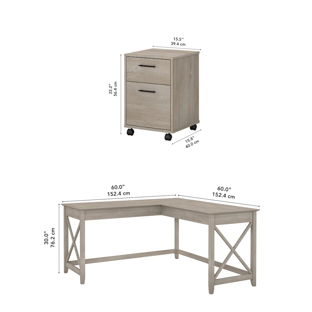 Key West 60W L Shaped Desk with 2 Drawer Mobile File Cabinet. Picture 7