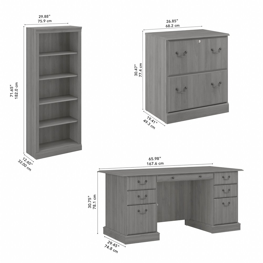 Saratoga Executive Desk with File Cabinet and Bookcase Set. Picture 10