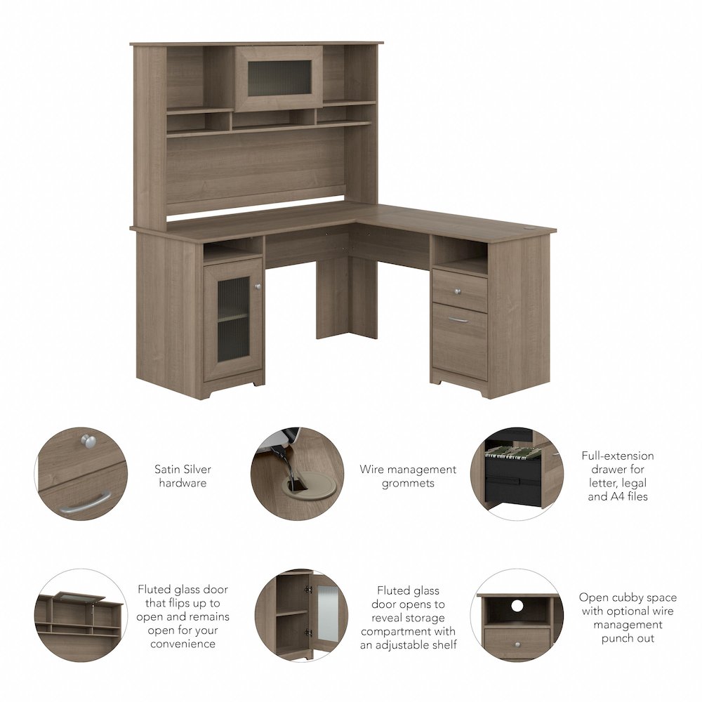 Cabot 60W L Shaped Computer Desk with Hutch and Storage. Picture 8