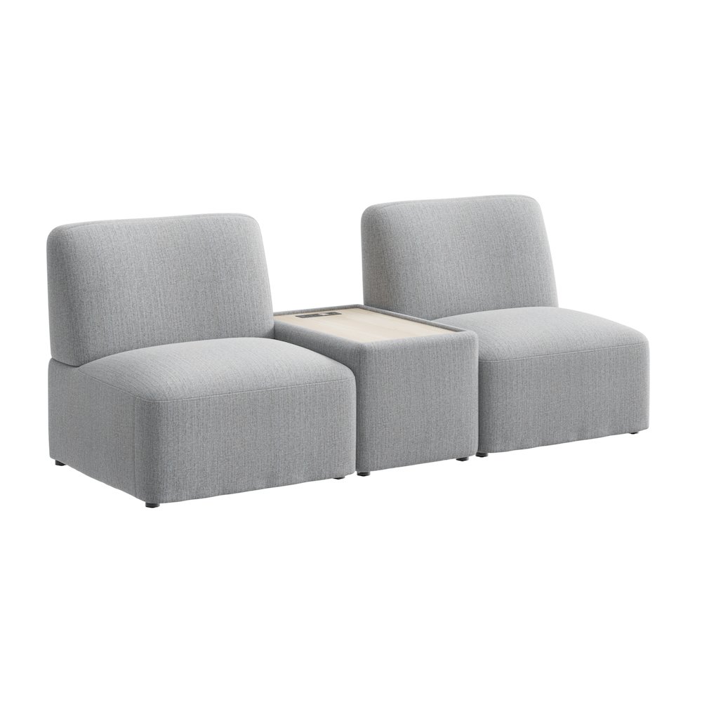 Assemble Modular 2 Seater Sectional with Charging Station in Fog Fabric. Picture 1