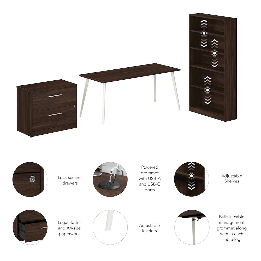 Vista 72W Desk with Splayed Metal Legs, Lateral File Cabinet, and Bookcase. Picture 11