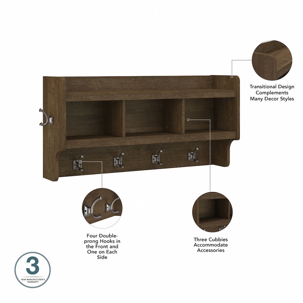 Woodland Full Entryway Storage Set with Coat Rack and Shoe Bench with Drawers. Picture 9