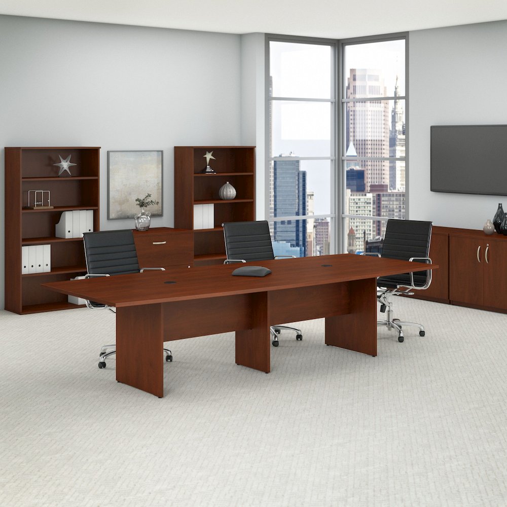 120W x 48D Boat Shaped Conference Table with Wood Base. Picture 2