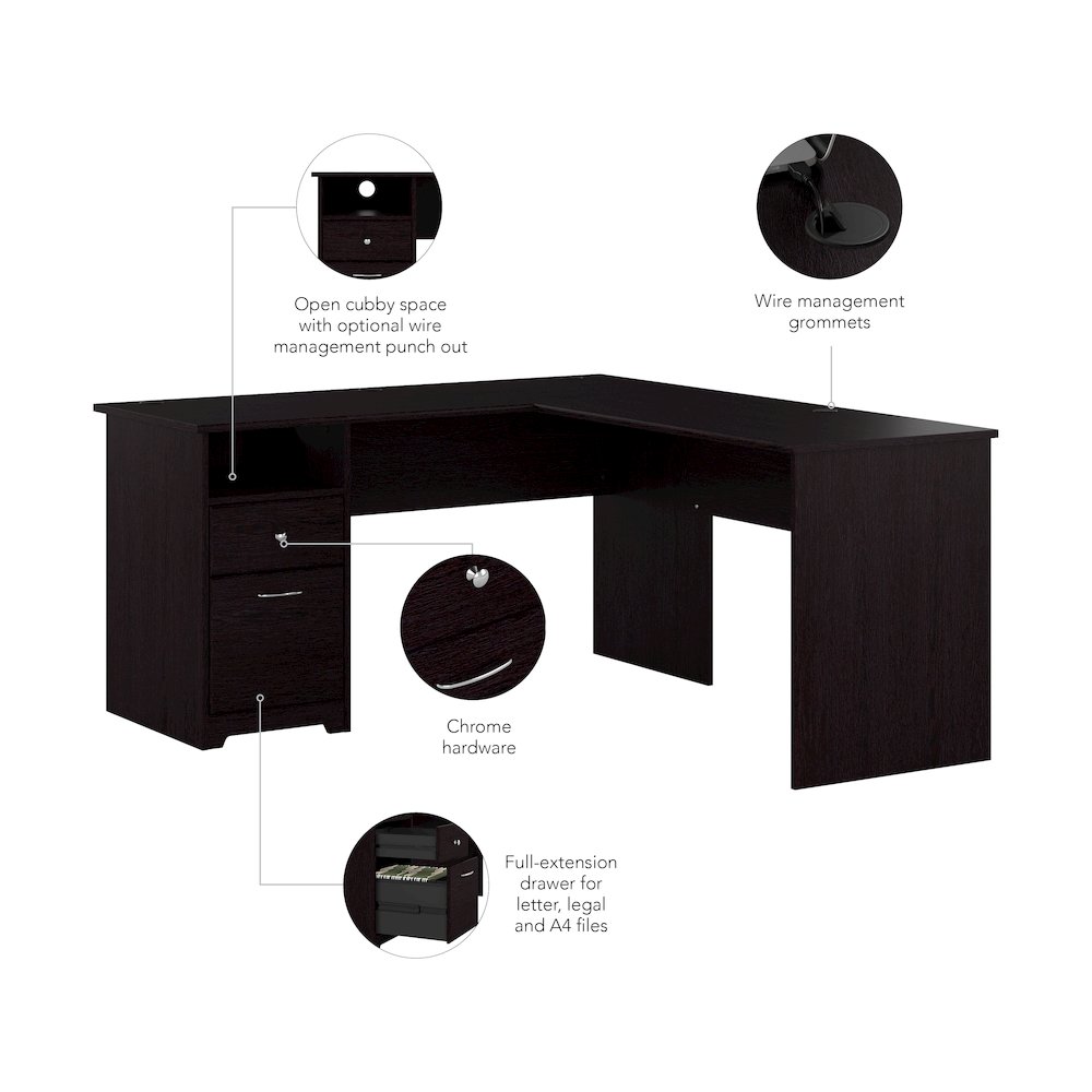 Cabot 60W L Shaped Computer Desk with Drawers. Picture 8