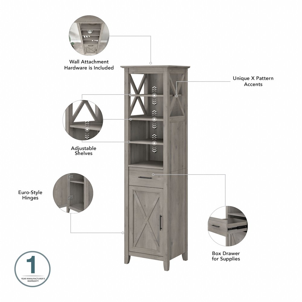 Key West Tall Narrow Bookcase Cabinet. Picture 8