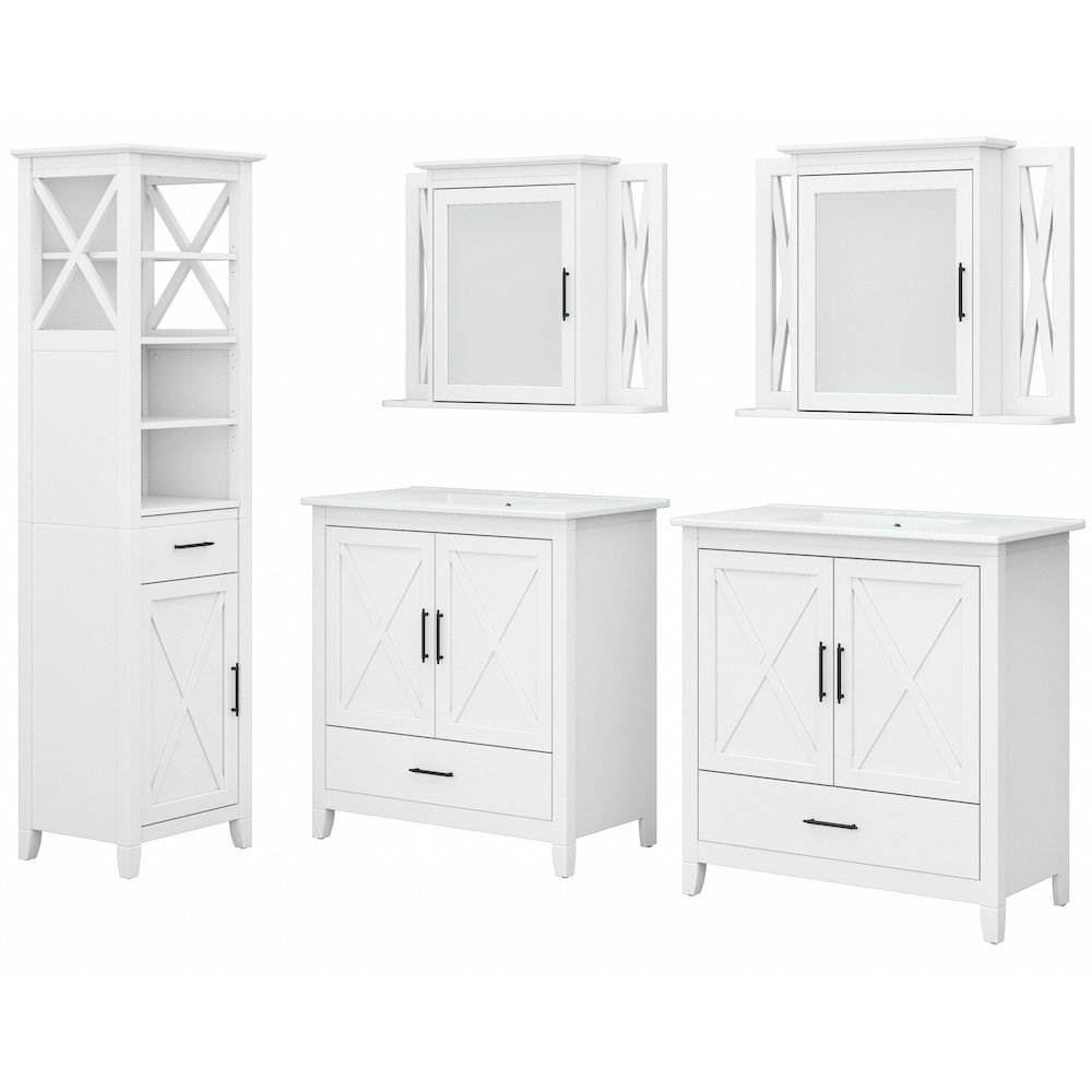 Key West 64W Double Vanity Set with Sinks, Medicine Cabinets and Linen Tower. Picture 1