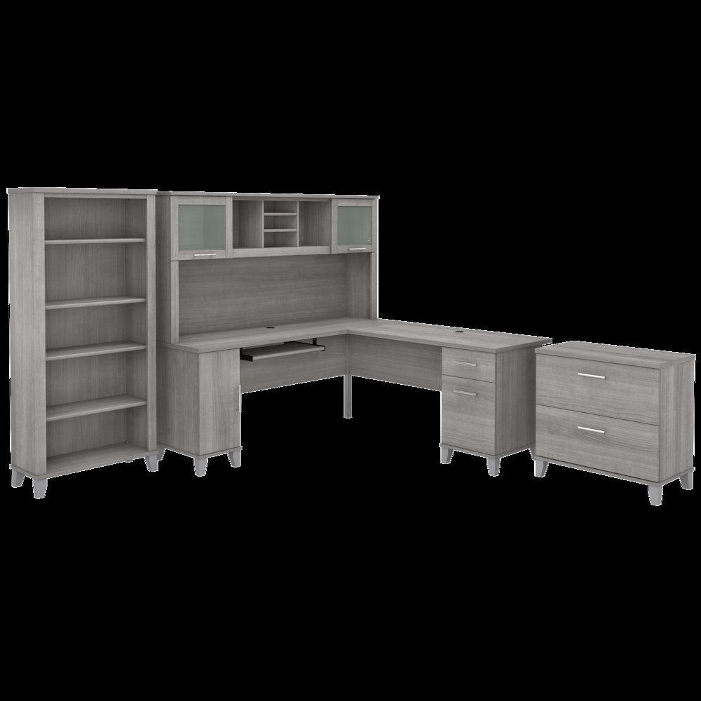 Somerset 72W L Shaped Desk with Hutch, Lateral File Cabinet and Bookcase. Picture 1