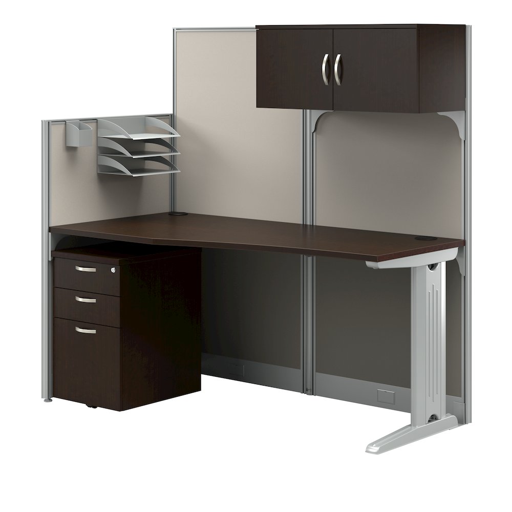 65W Straight Cubicle Desk with Storage, Drawers, and Organizers. Picture 1