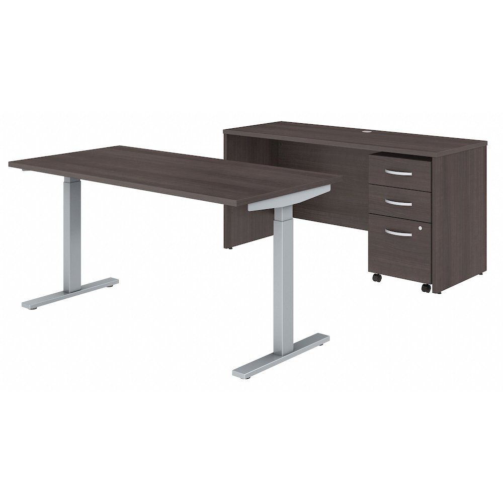60W x 30D Height Adjustable Standing Desk, Credenza and Mobile File Cabinet. Picture 1