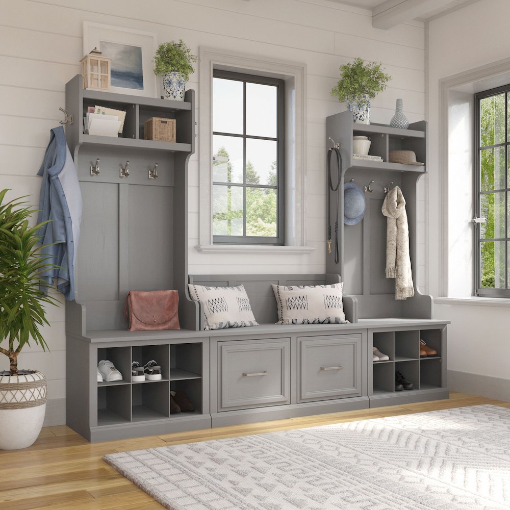 Woodland Entryway Storage Set with Hall Trees and Shoe Bench with Doors. Picture 2