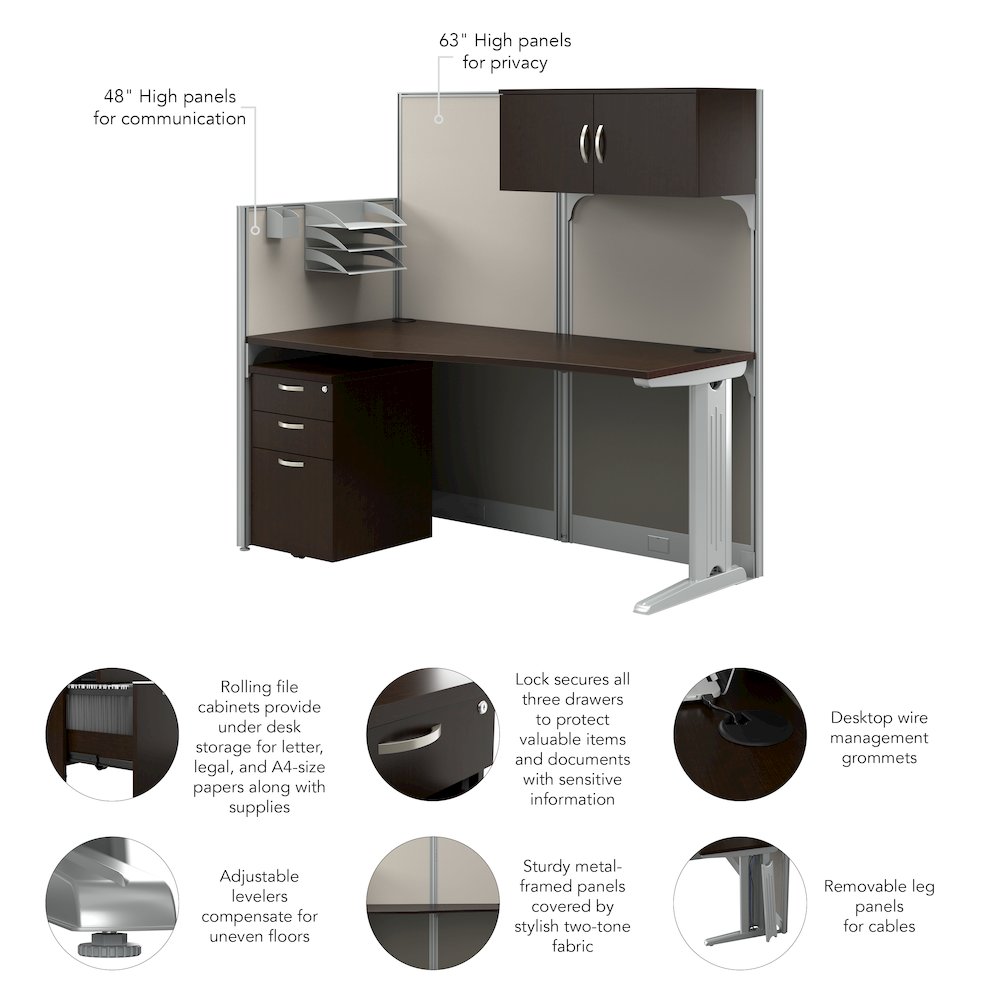 65W Straight Cubicle Desk with Storage, Drawers, and Organizers. Picture 8