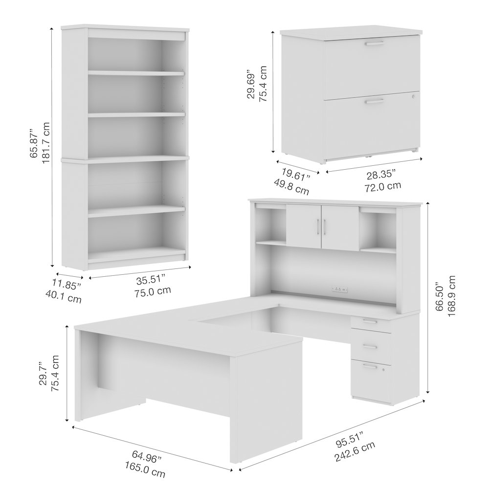 66W U-Shaped Desk with Hutch, Lateral File Cabinet, and Bookcase. Picture 8