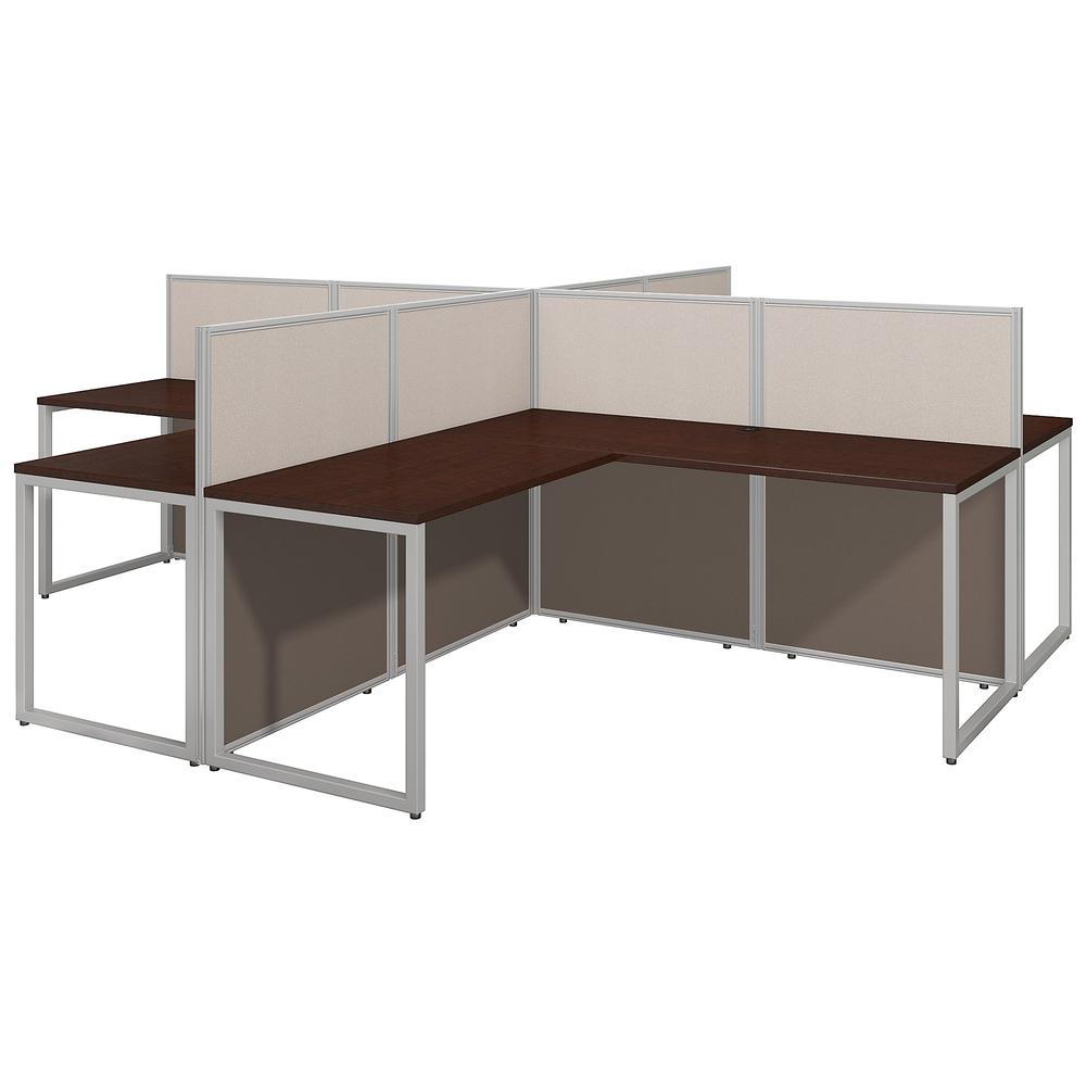 Bush Business Furniture Easy Office 60W 4 Person L Shaped Cubicle Desk Workstation with 45H Panels, Mocha Cherry. Picture 1