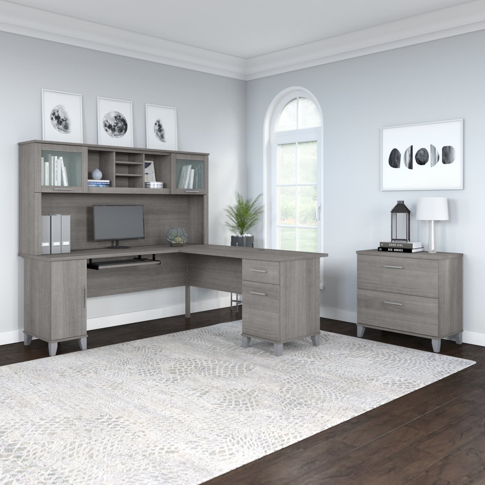 Somerset 72W L Shaped Desk with Hutch and Lateral File Cabinet. Picture 2