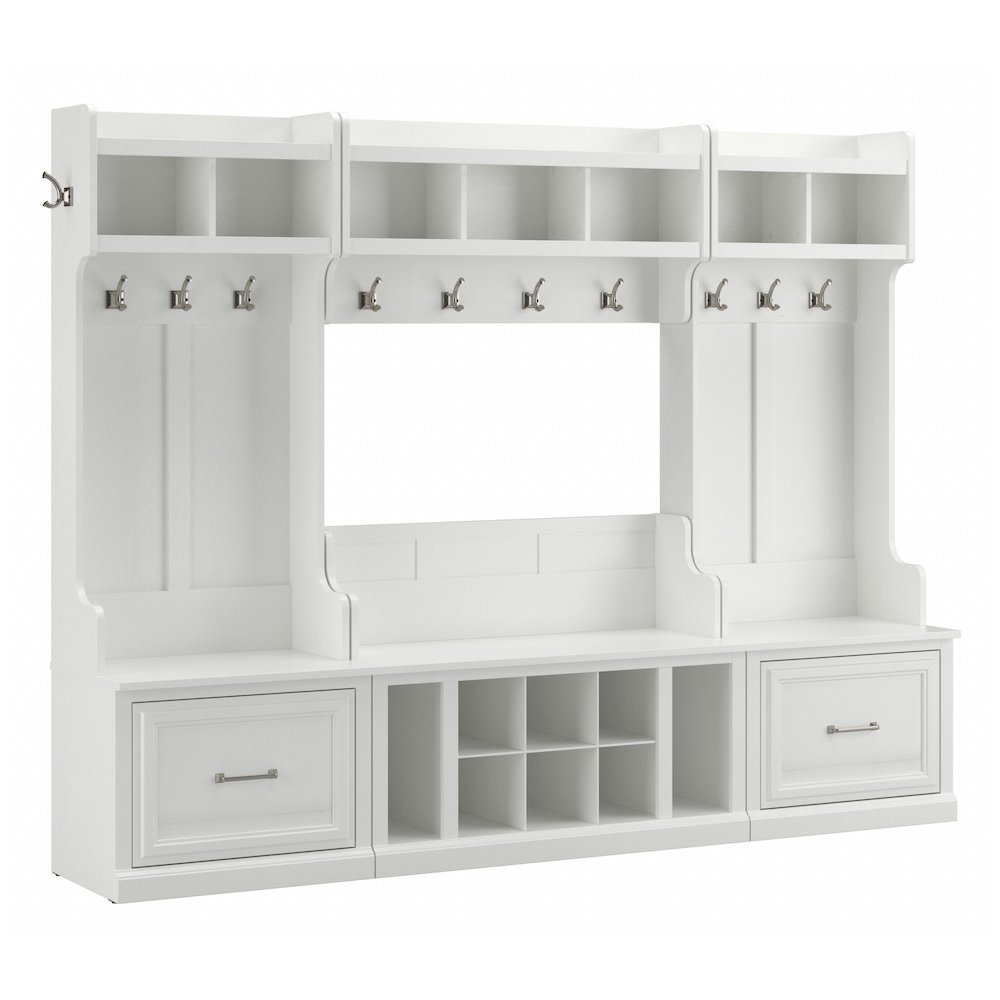 Woodland Full Entryway Storage Set with Coat Rack and Shoe Bench with Drawers. Picture 1