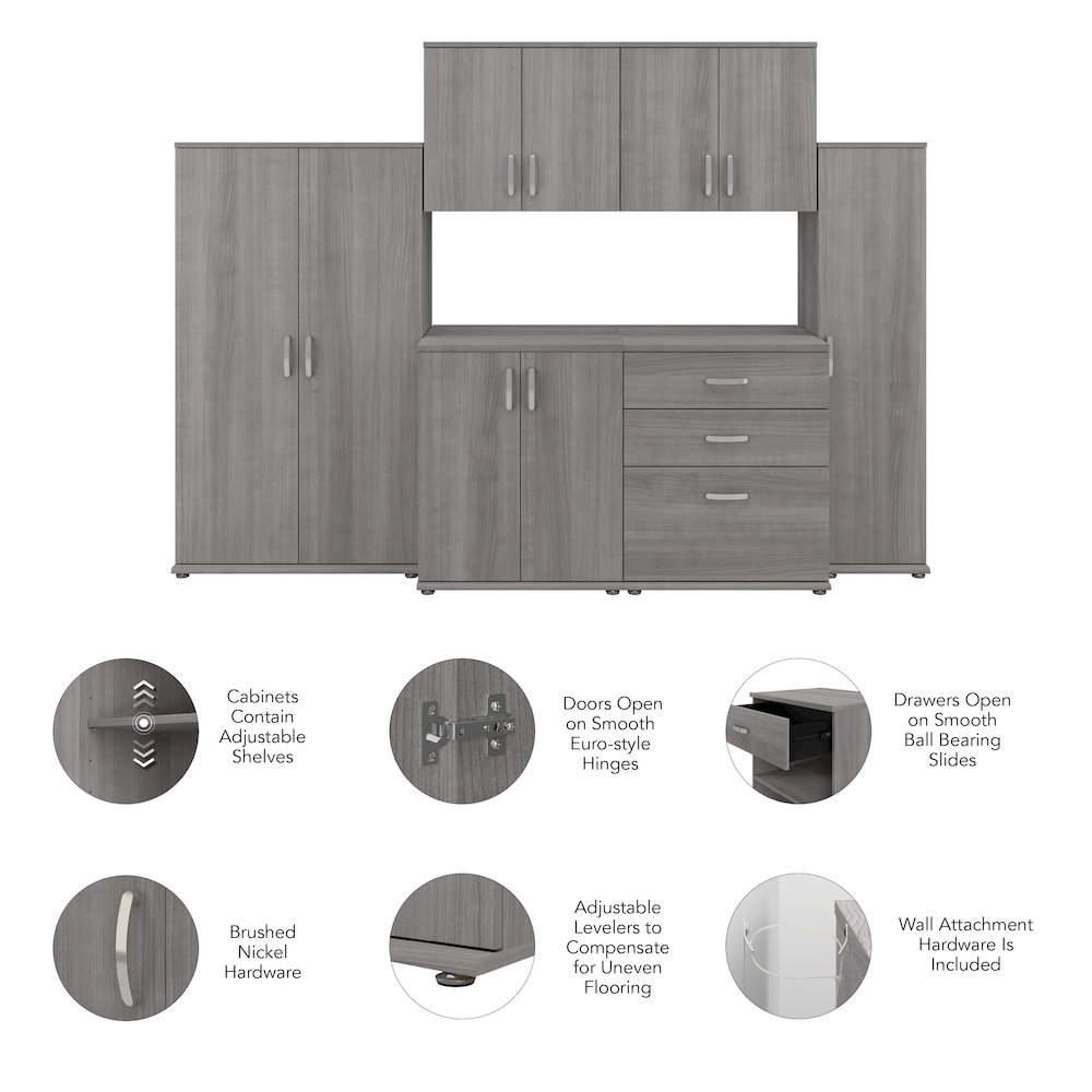 Universal 6 Piece Modular Garage Storage Set with Floor and Wall Cabinets. Picture 3