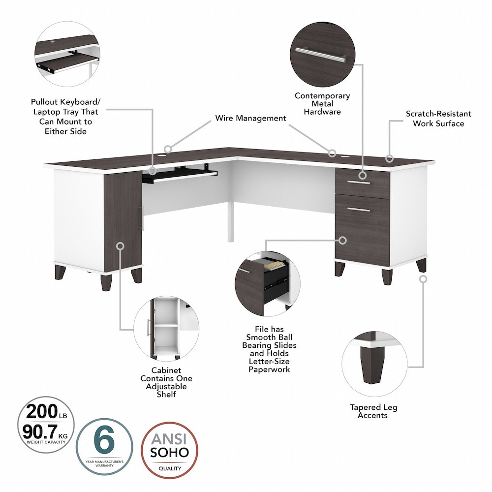Somerset 72W L Shaped Desk with Storage. Picture 8