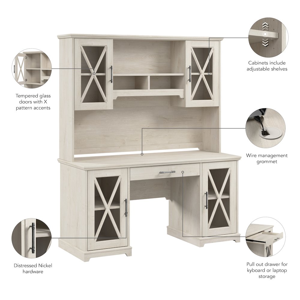Lennox 60W Farmhouse Desk with Hutch and Keyboard Tray. Picture 9