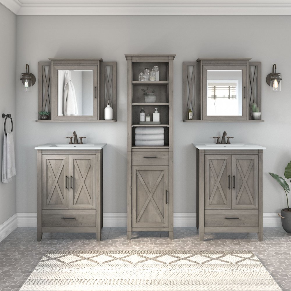 Key West 48W Double Vanity Set with Sinks, Medicine Cabinets and Linen Tower. Picture 2