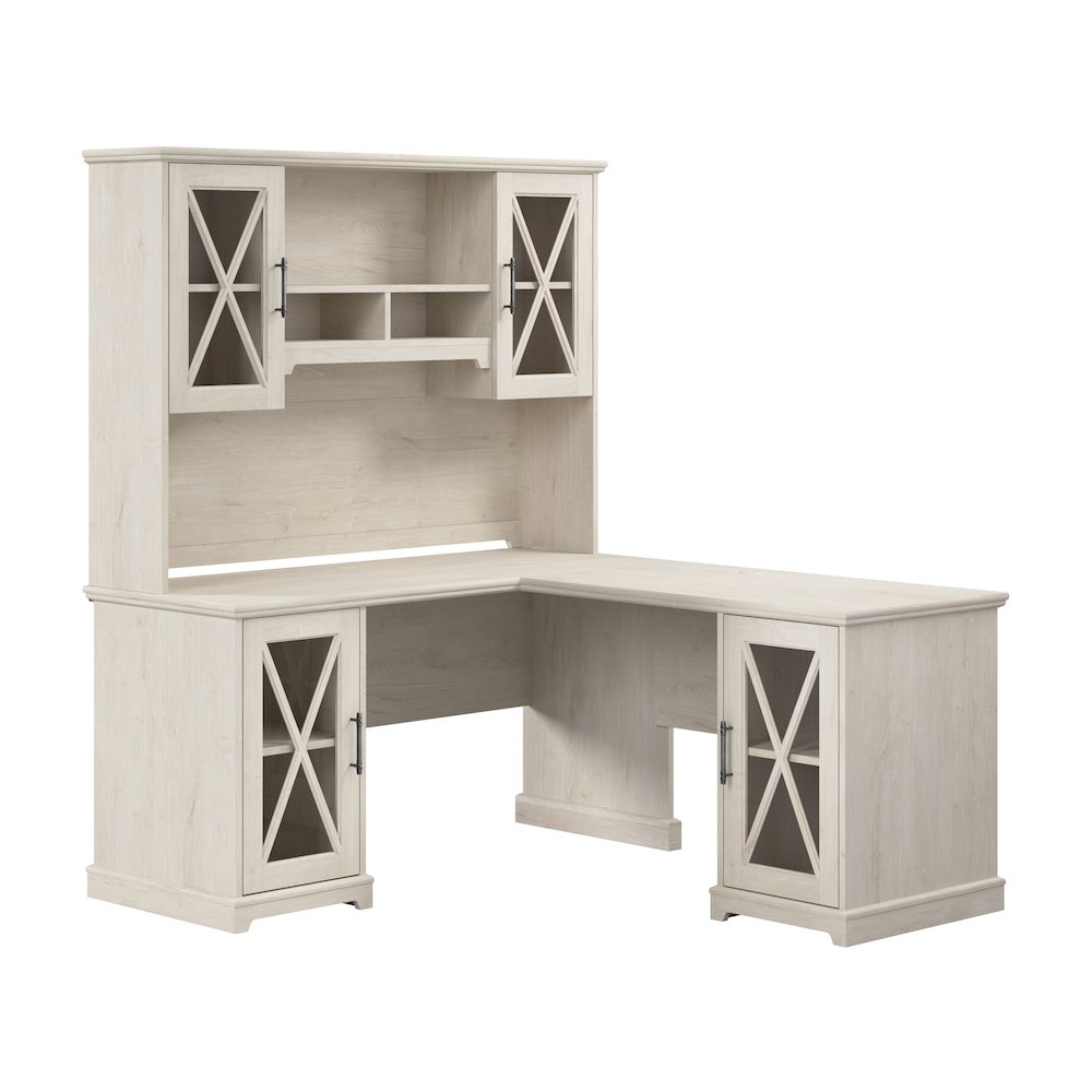 Lennox 60W Farmhouse L Shaped Desk with Hutch and Storage Cabinets. Picture 1