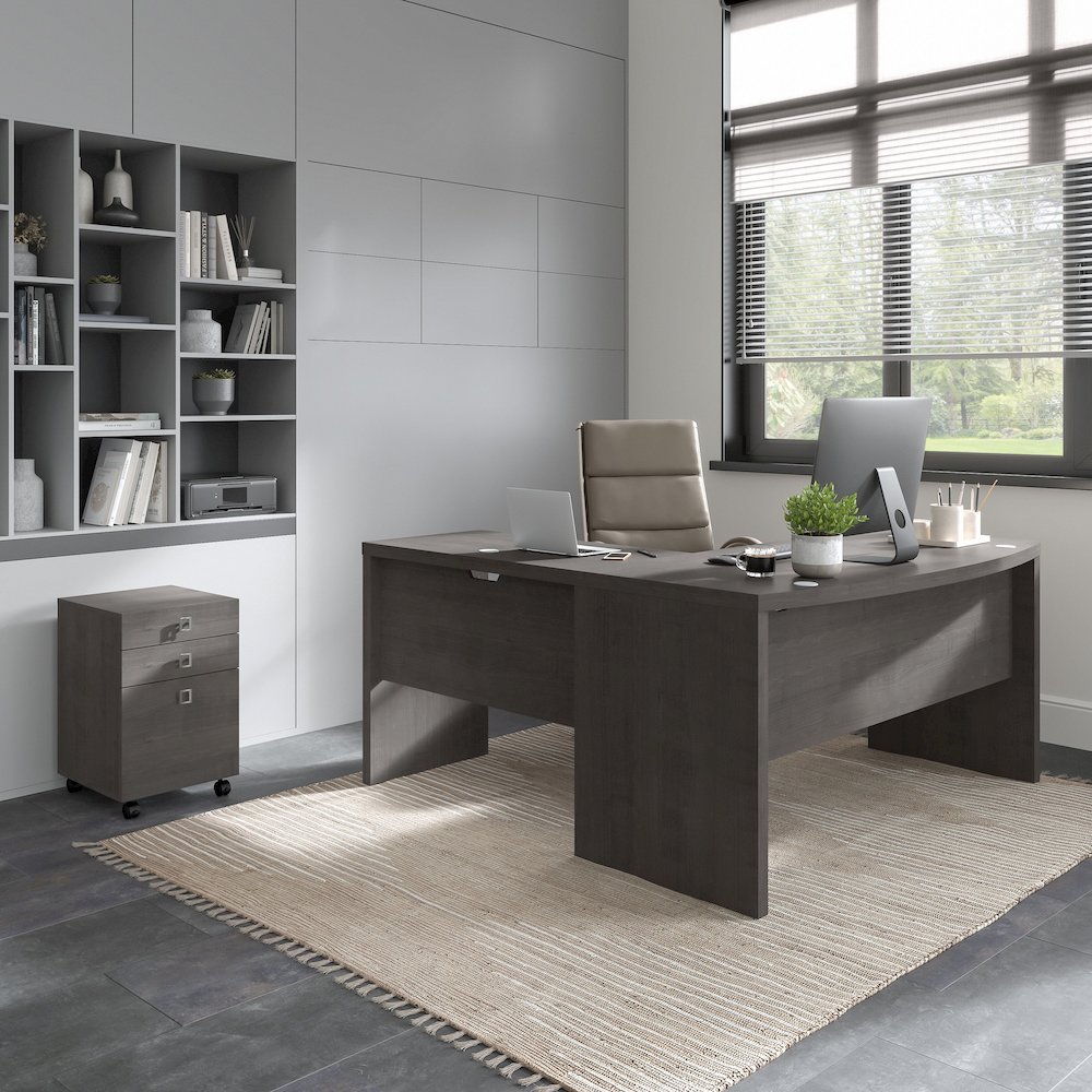Echo L Shaped Bow Front Desk with Mobile File Cabinet. Picture 2