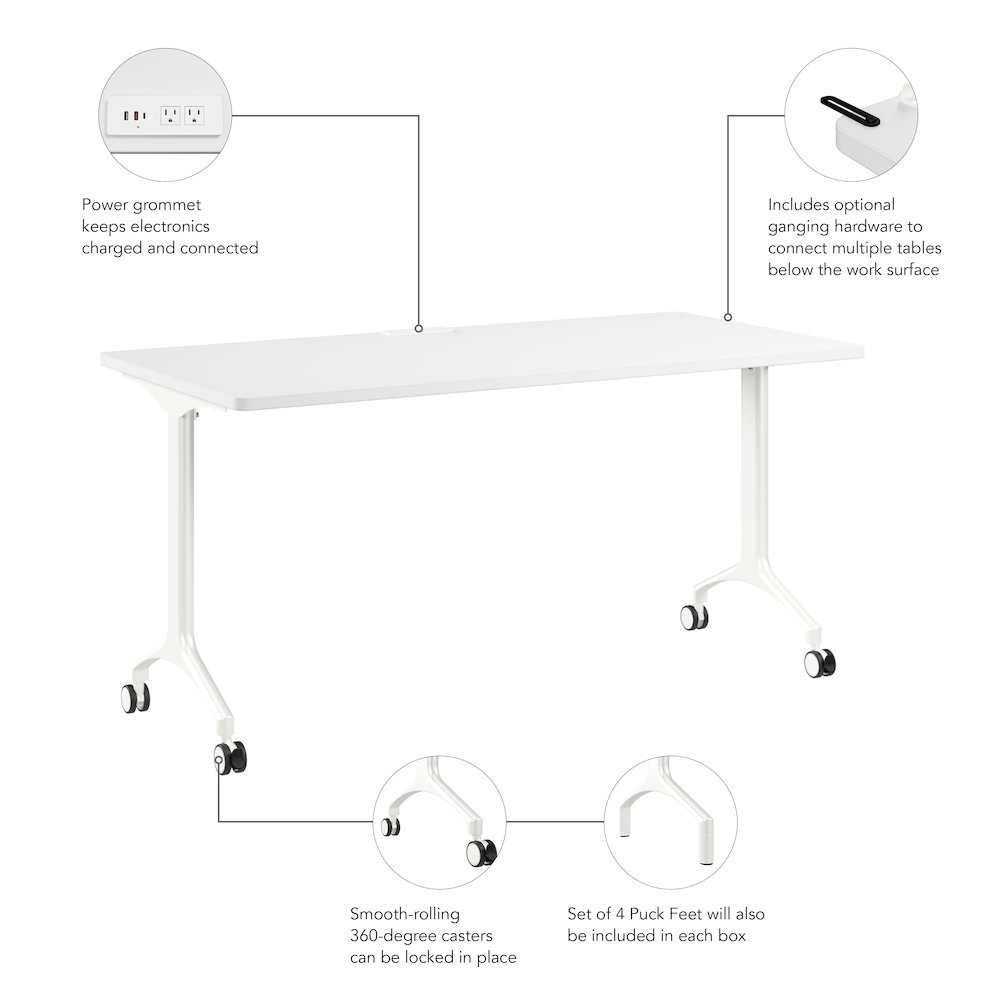 Synergy 60-inch Rectangle Modular Office Conference Table in White. Picture 7