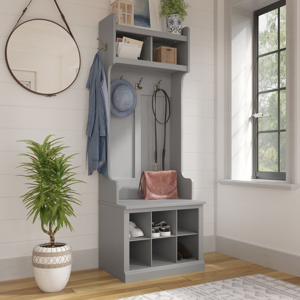 Woodland 24W Hall Tree and Small Shoe Bench with Shelves. Picture 2