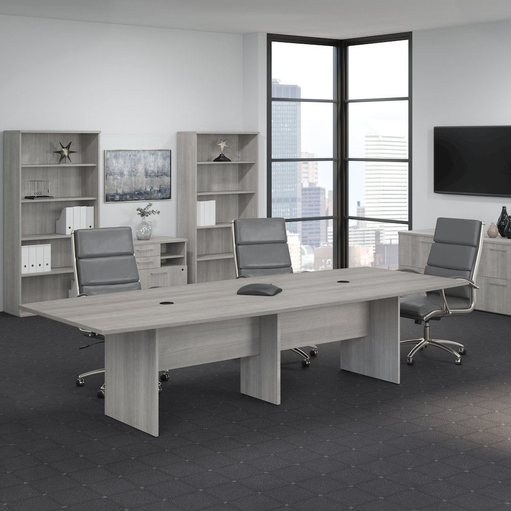 120W x 48D Boat Shaped Conference Table with Wood Base. Picture 2