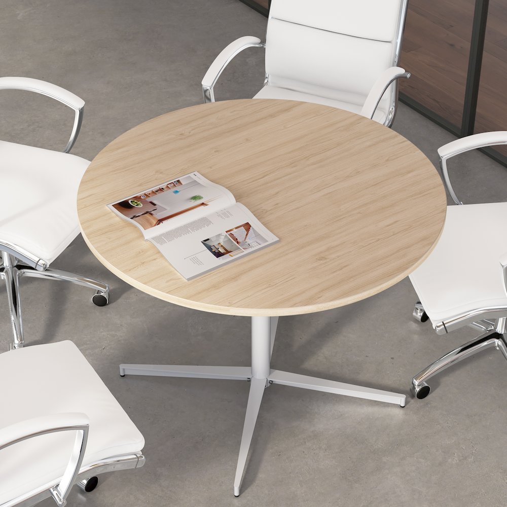 42-inch Round Conference Table with Metal Base in Natural Elm. Picture 4