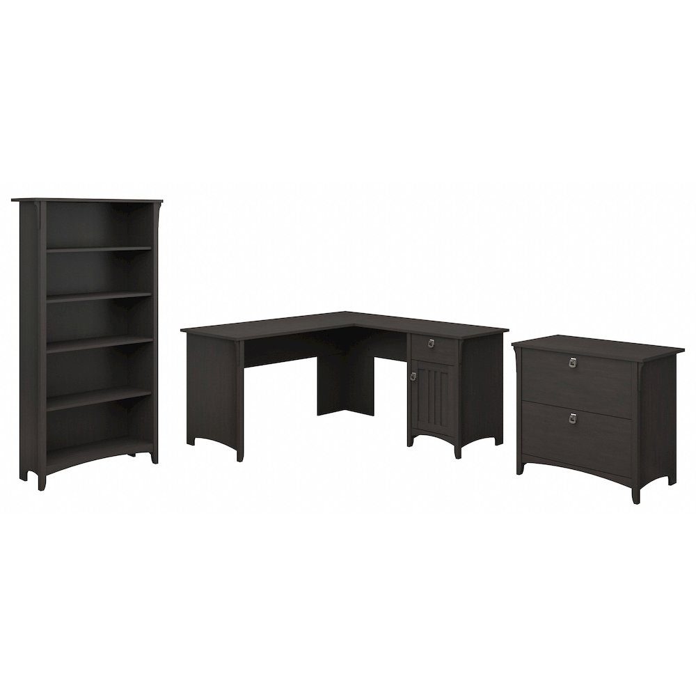 Salinas 60W L Shaped Desk with Lateral File Cabinet and 5 Shelf Bookcase. Picture 1
