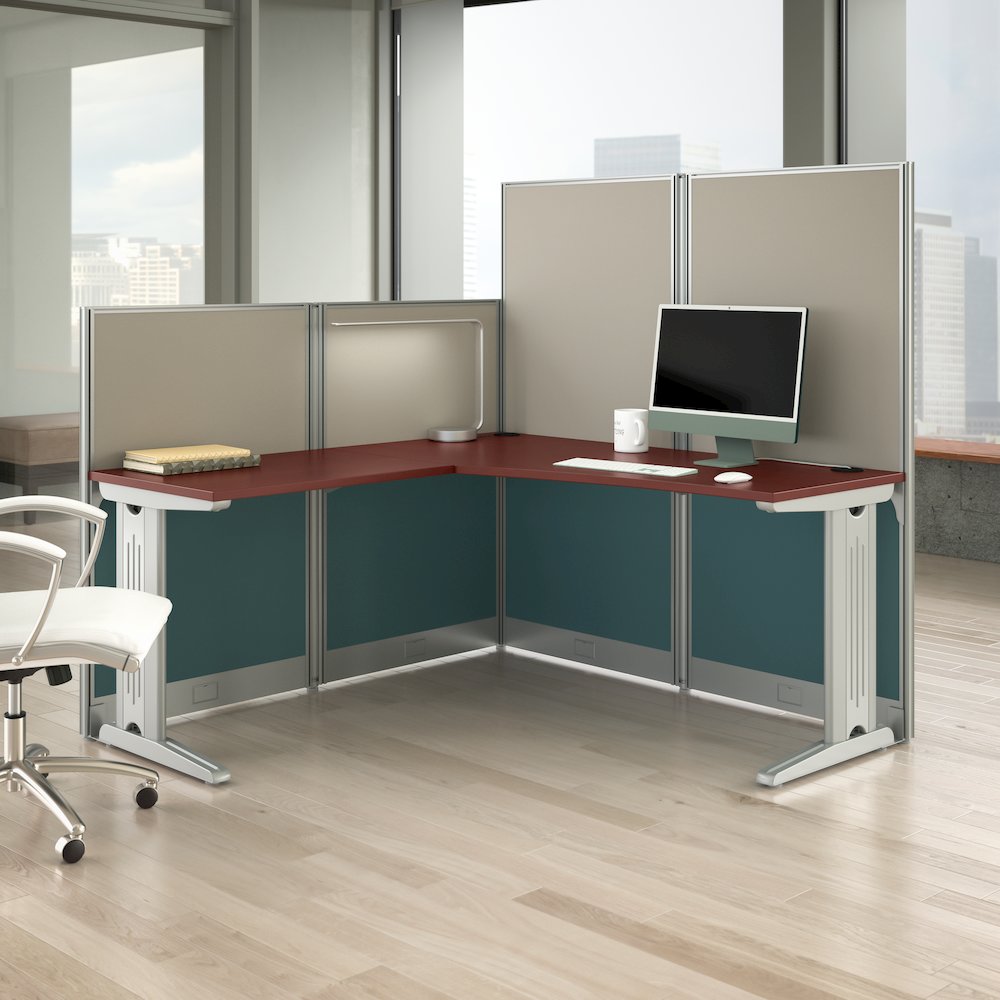 Office in an Hour 65W x 65D L Shaped Cubicle Desk. Picture 2