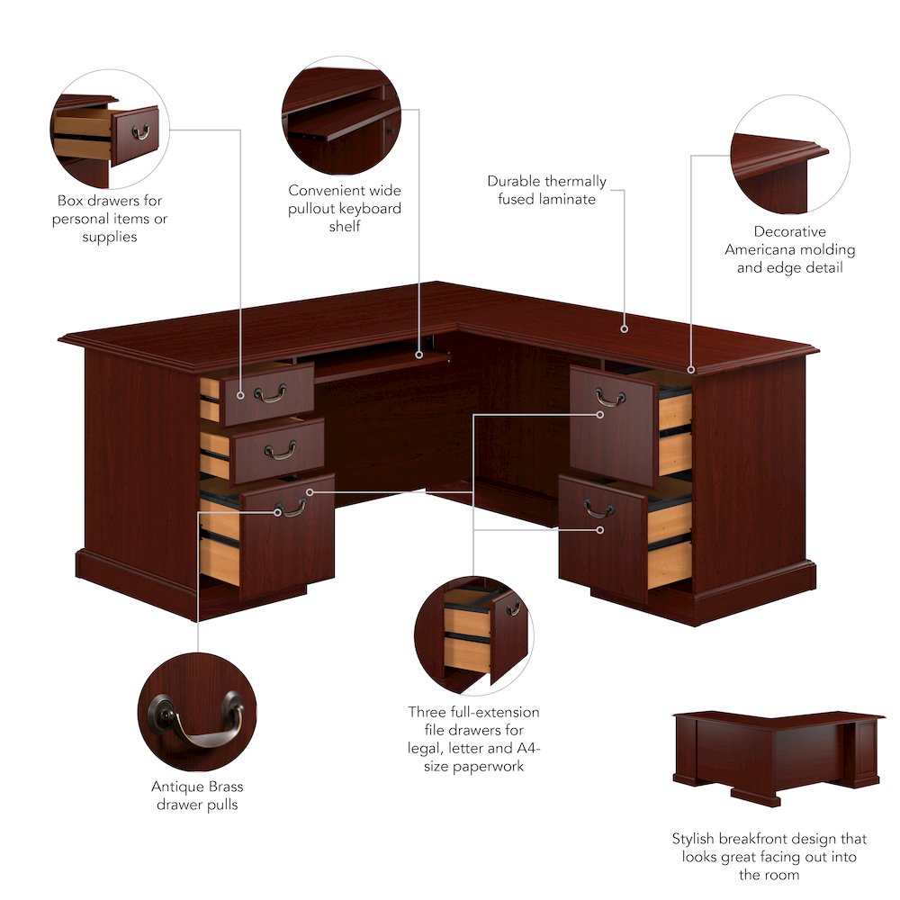 Arlington L Shaped Desk with Drawers and Keyboard Tray. Picture 8