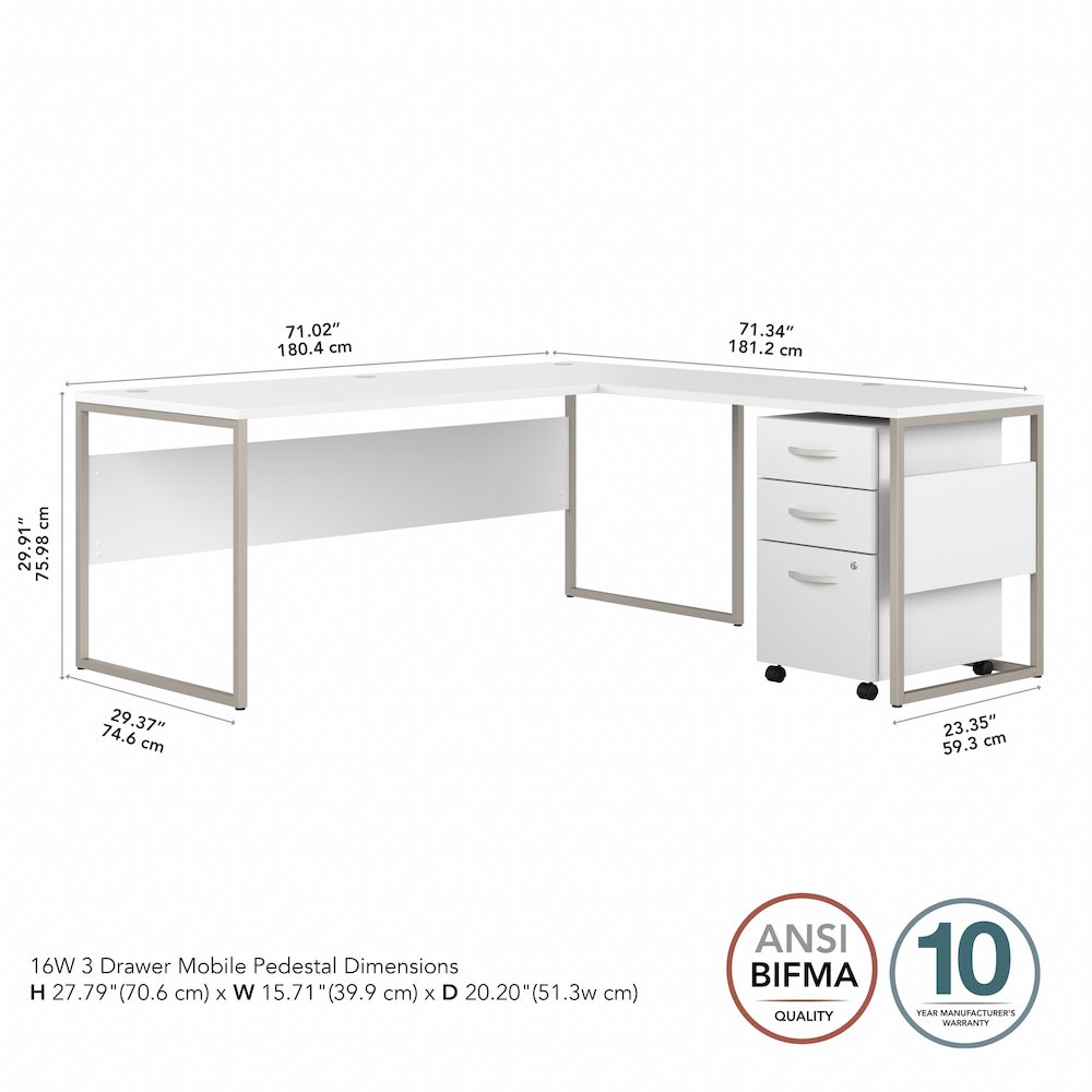 Hybrid 72W x 30D L Shaped Table Desk with Mobile File Cabinet. Picture 11