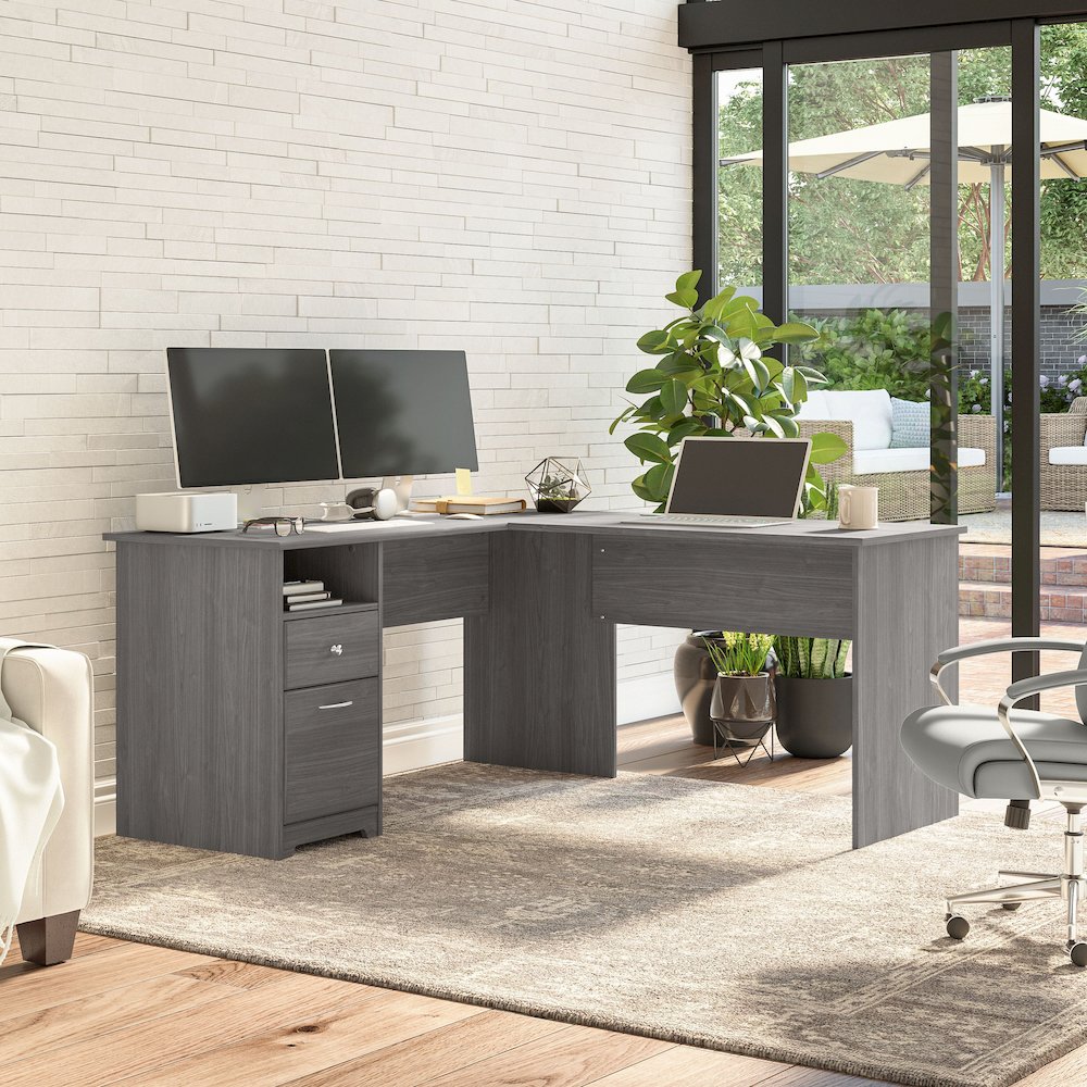 Cabot 60W L Shaped Computer Desk with Drawers. Picture 2