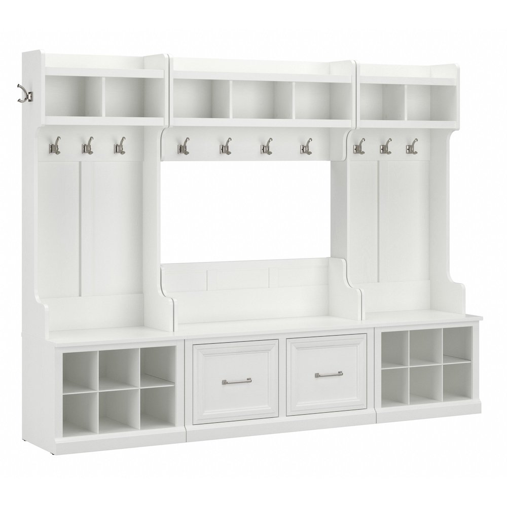 Woodland Full Entryway Storage Set with Coat Rack and Shoe Bench with Doors. Picture 1