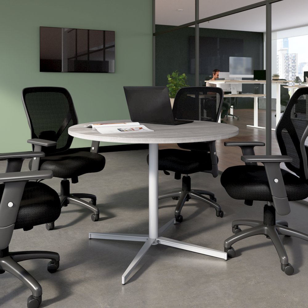 42-inch Round Conference Table with Metal Base in Platinum Gray. Picture 2