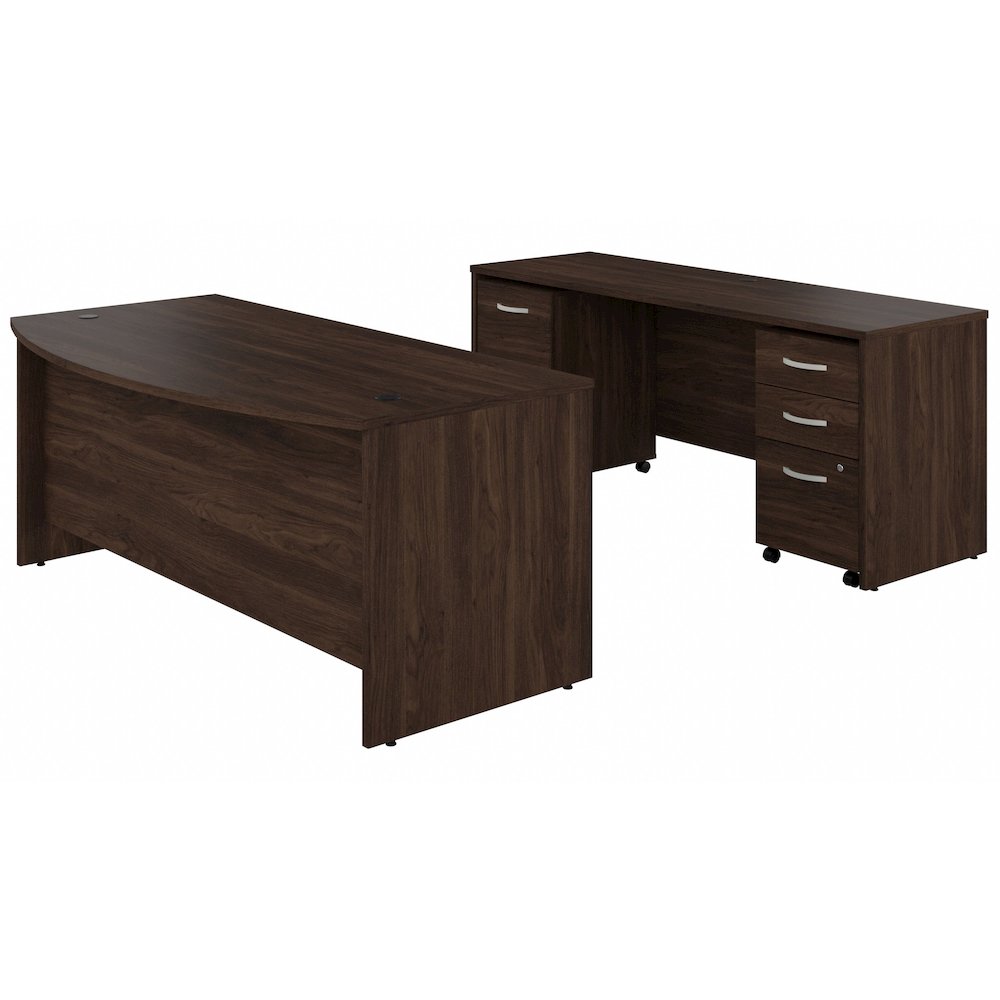 Studio C 72W x 36D Bow Front Desk and Credenza with Mobile File Cabinets. Picture 1