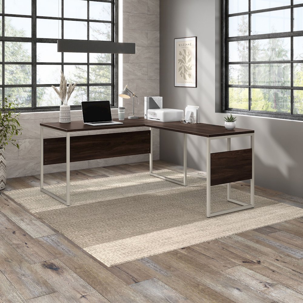 Hybrid 60W x 30D L Shaped Table Desk with Metal Legs. Picture 2