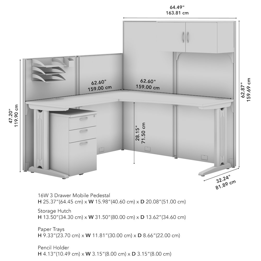 65W L Shaped Cubicle Desk with Storage, Drawers, and Organizers. Picture 9