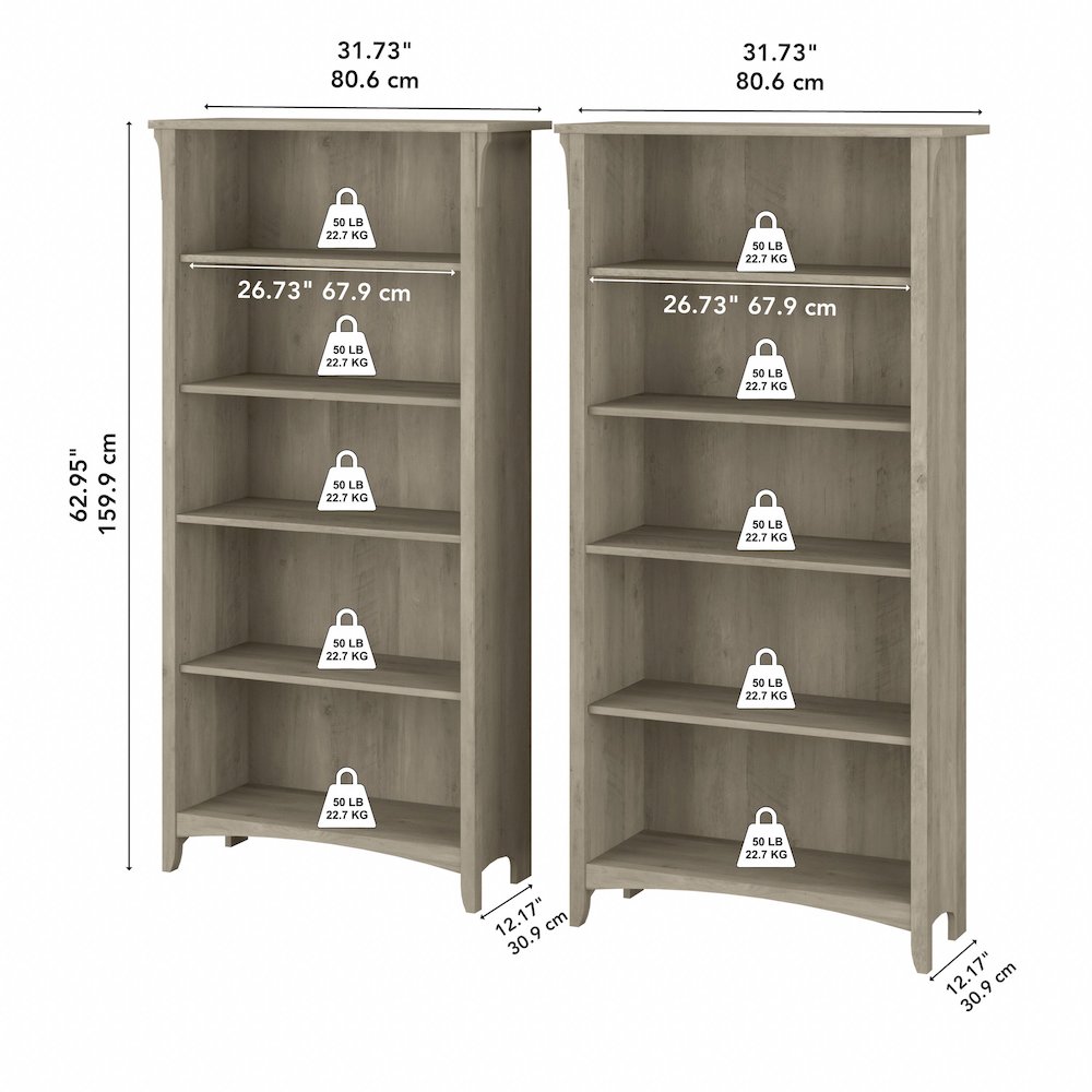 Salinas Tall 5 Shelf Bookcase - Set of 2. Picture 7