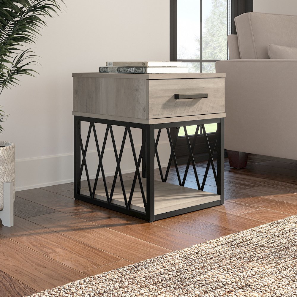 City Park Industrial End Table with Drawer. Picture 2