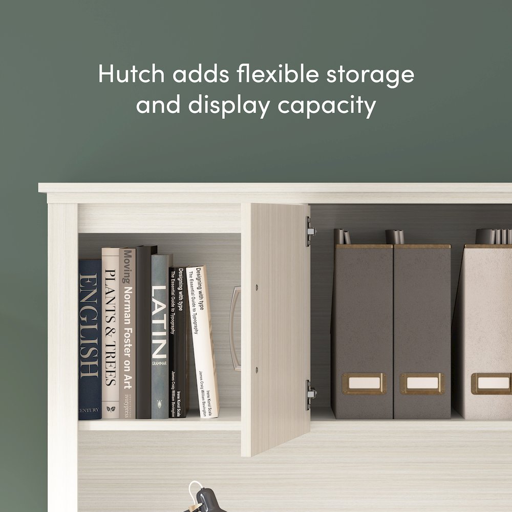 66W U or L-Shaped Executive Office Desk with Pedestal and Hutch. Picture 5