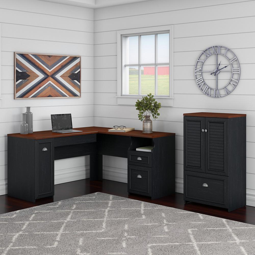 Bush Furniture, Fairview 60W L Shaped Desk and 2 Door Storage Cabinet with File Drawer. Picture 2