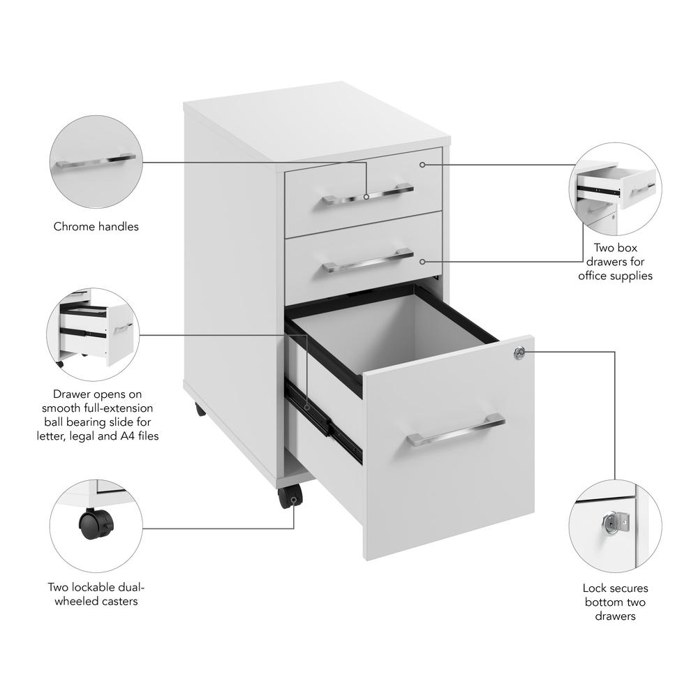 Hustle 3 Drawer Mobile File Cabinet in White. Picture 5