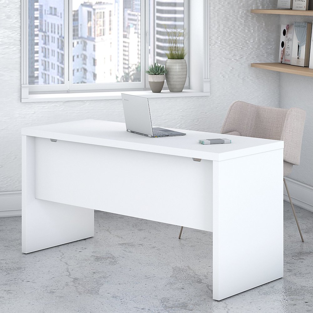 Echo 60W Credenza Desk in Pure White. Picture 2