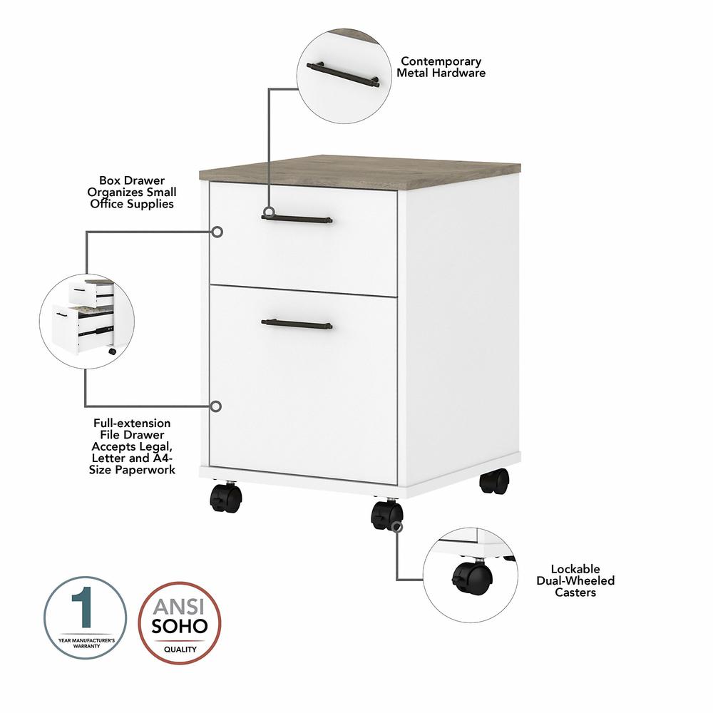 Key West 2 Drawer Mobile File Cabinet in Pure White and Shiplap. Picture 3