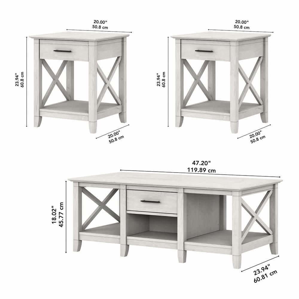Bush Furniture Key West Coffee Table with Set of 2 End Tables, Linen White Oak. Picture 5